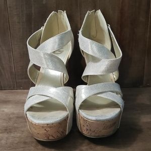 Gold strappy platform wedges